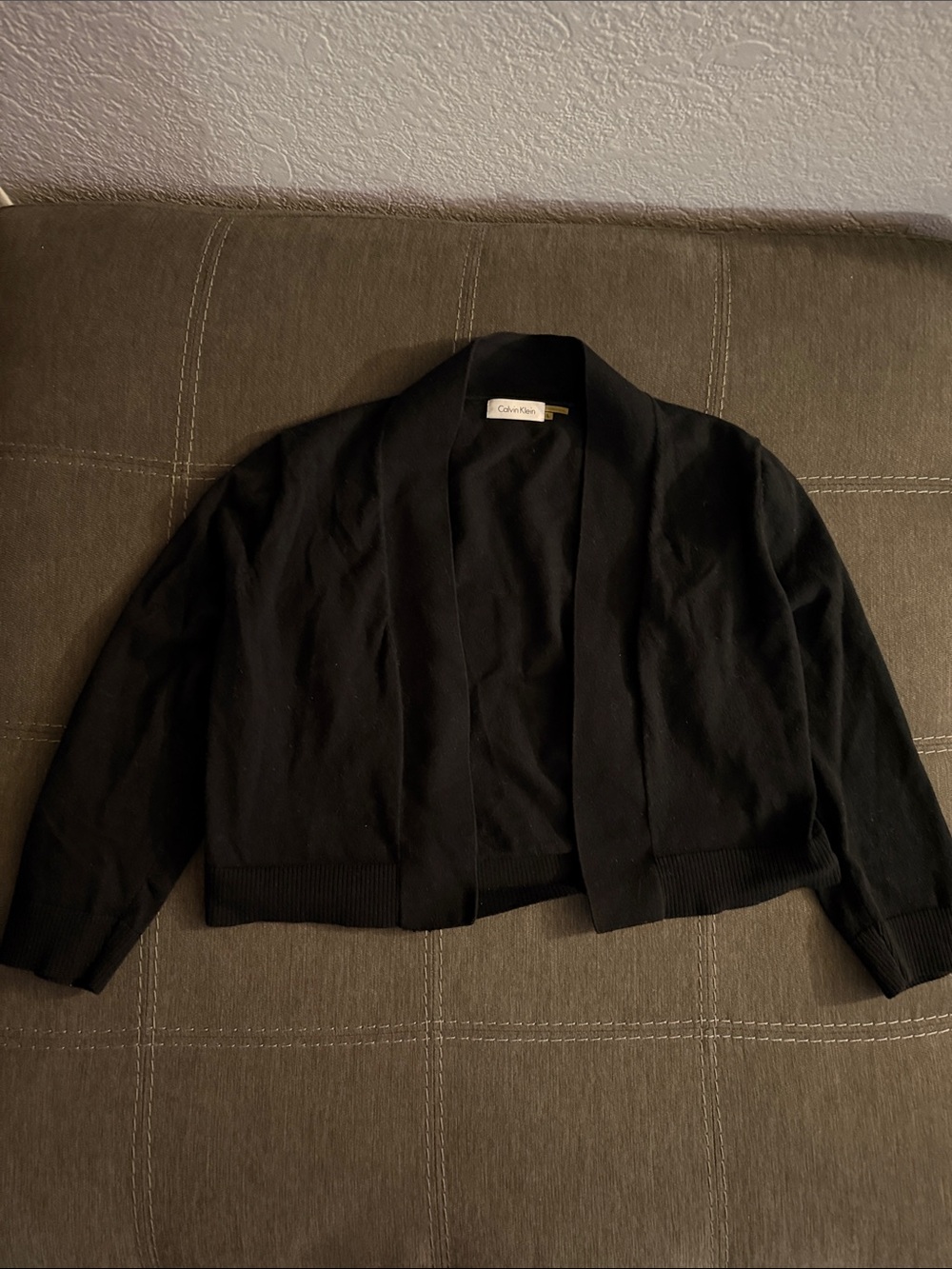 Calvin Klein Black Cropped Open-Front Knit Sweater